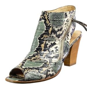 Worn 2x PAUL GREEN Cayenne Bootie Peeptoe Snake Print Green Sz. 8.5 UK 11 US